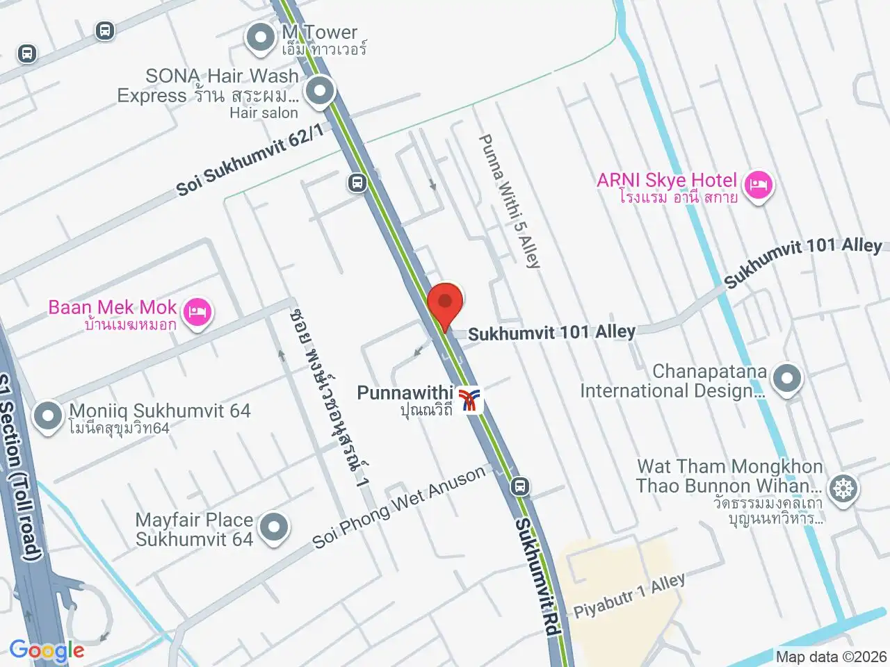 Large Google map centered on Phra Khanong