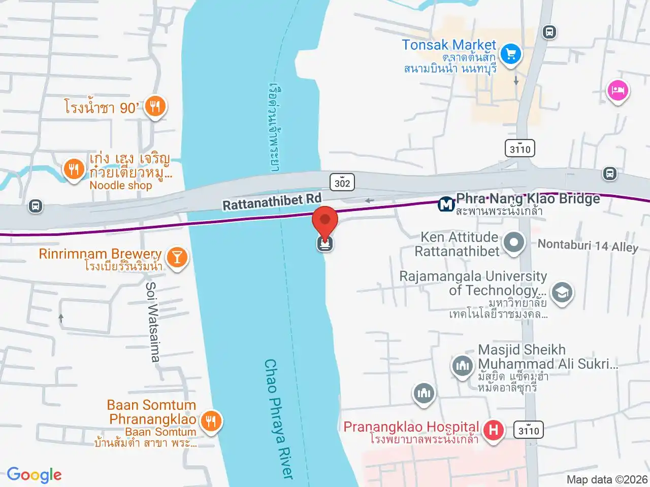 Map showing the location of Phra Nang Klao Bridge station