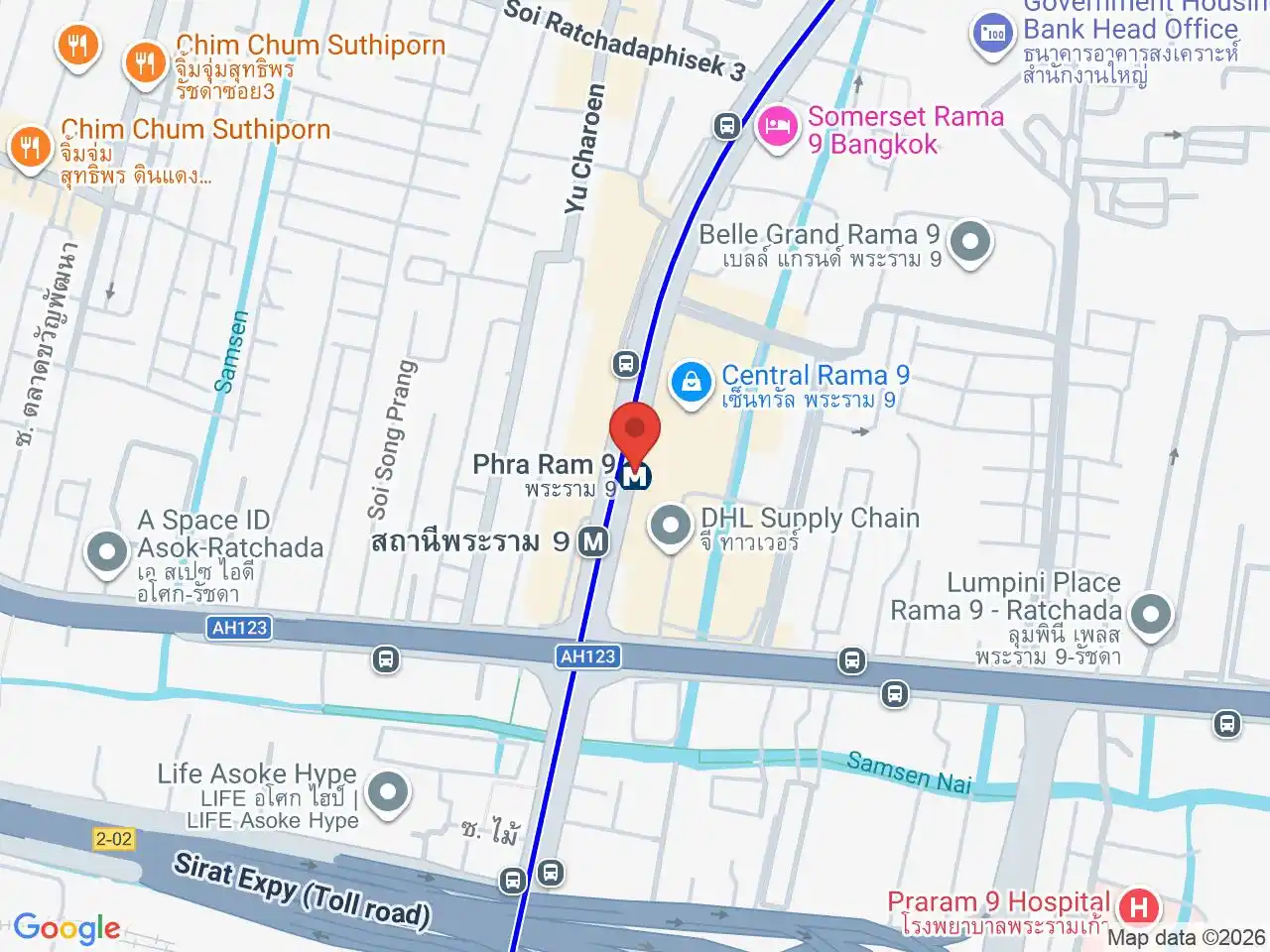 Map showing the location of Phra Ram 9 station