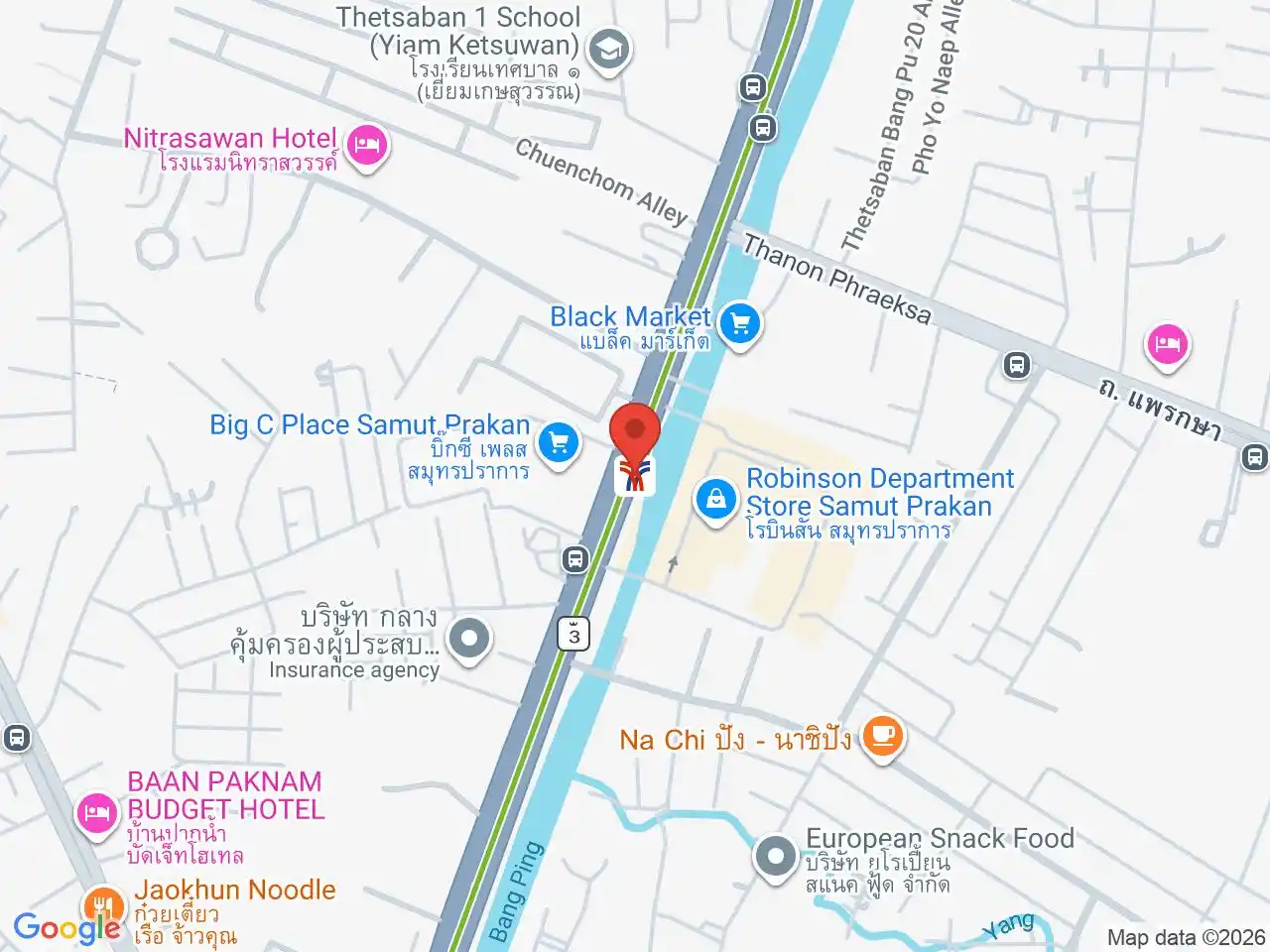 Map showing the location of Phraek Sa station