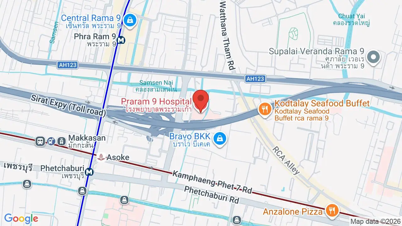 Map showing location of Praram 9 Hospital