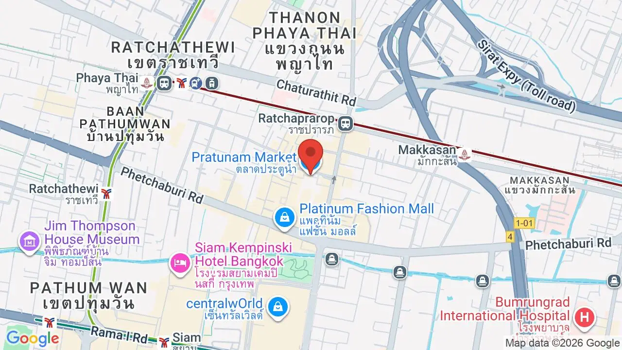 Map showing location of Pratunam Market