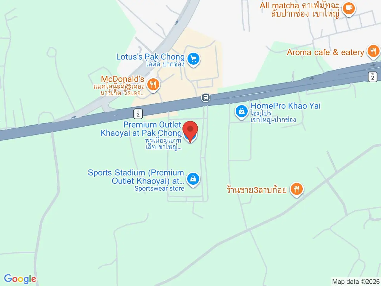 Static map showing Premium Outlet Khao Yai in Khao Yai