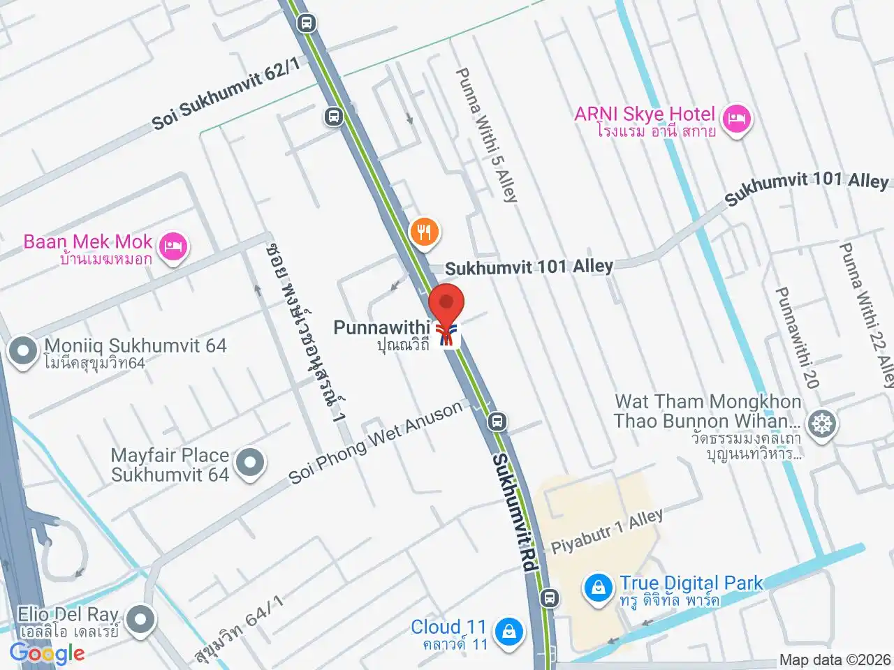 Map showing the location of Punnawithi station