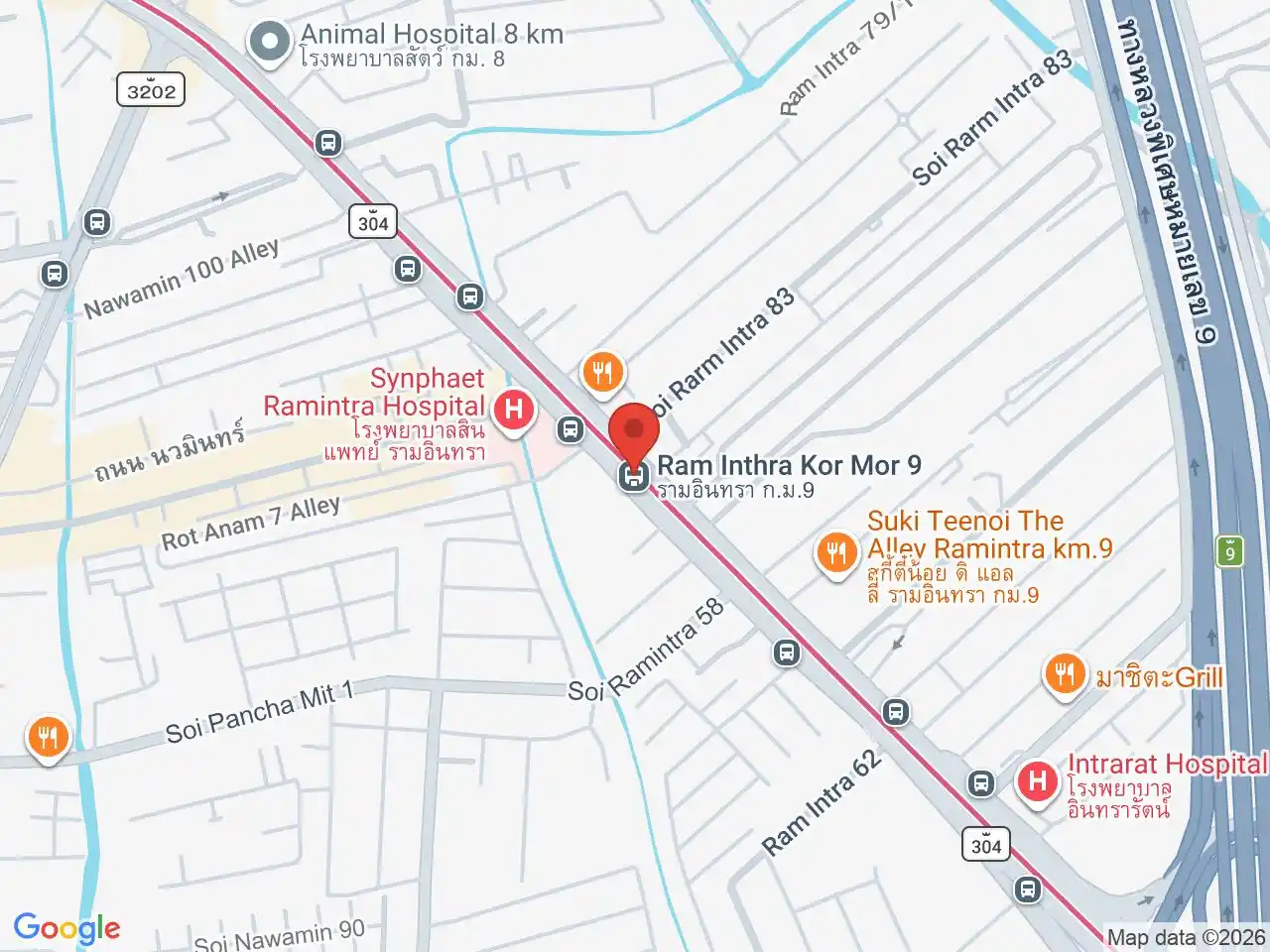 Map showing the location of Ram Inthra Kor Mor 9 station