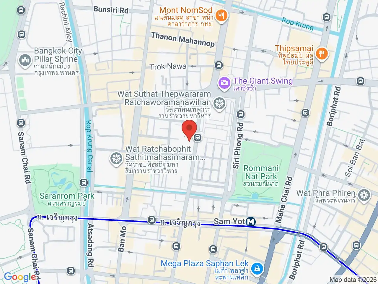 Large Google map centered on Rattanakosin