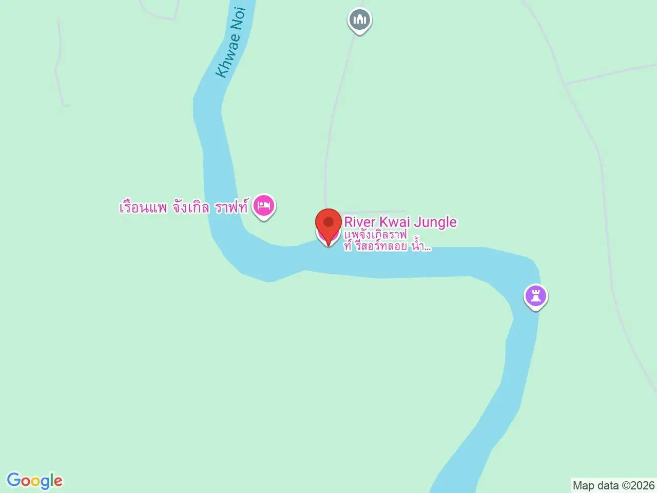 Static map showing River Kwai Jungle Rafts in Kanchanaburi