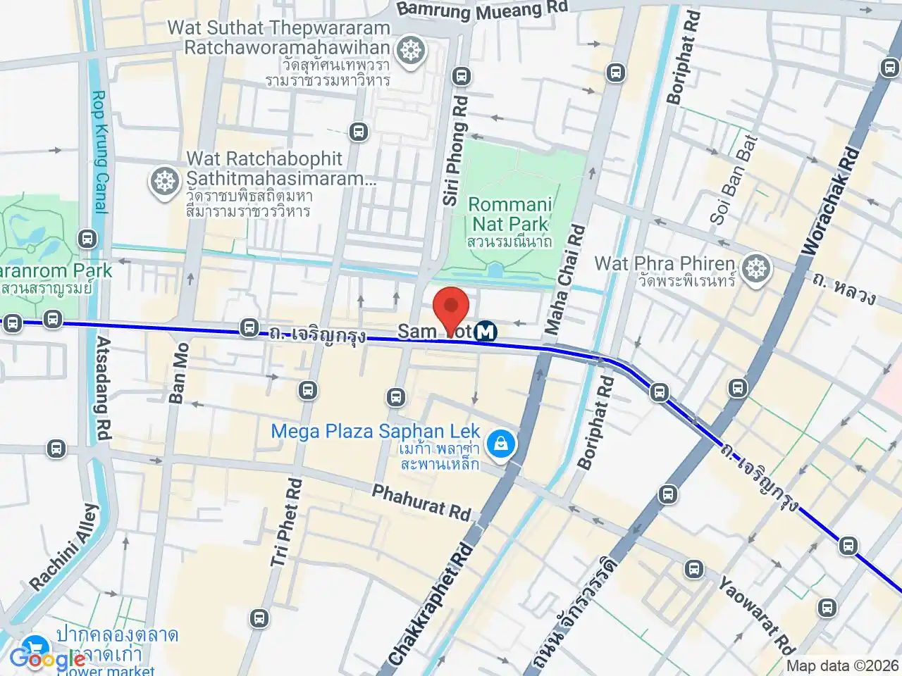 Map showing the location of Sam Yot station