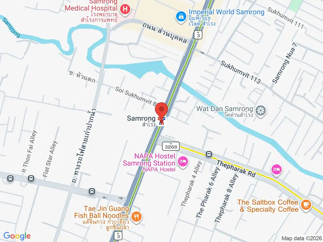 Map showing the location of Samrong station