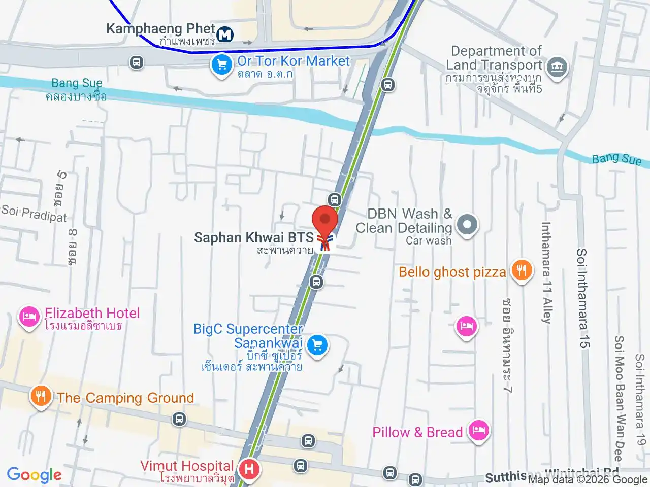 Map showing the location of Saphan Khwai station
