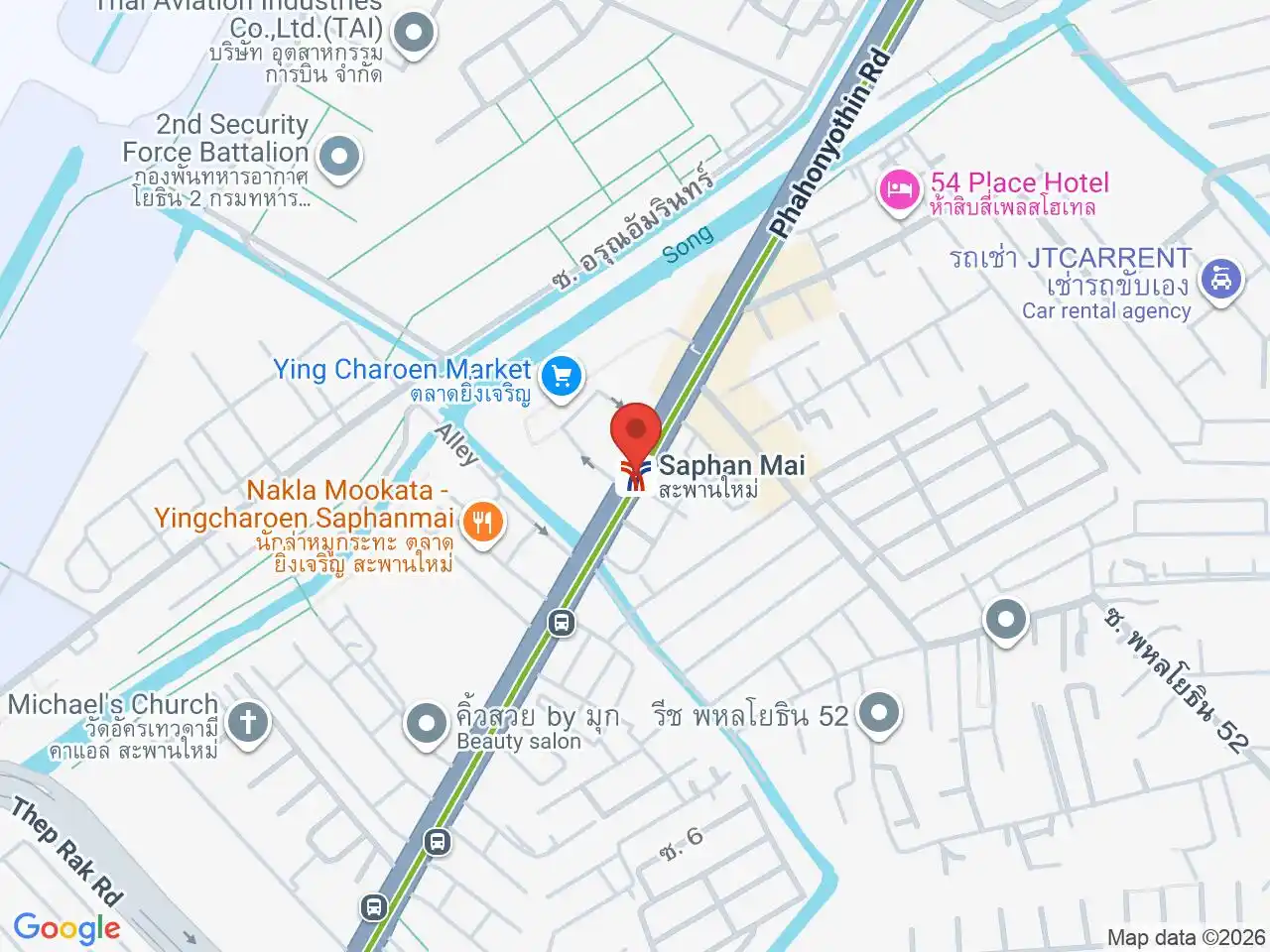 Map showing the location of Saphan Mai station