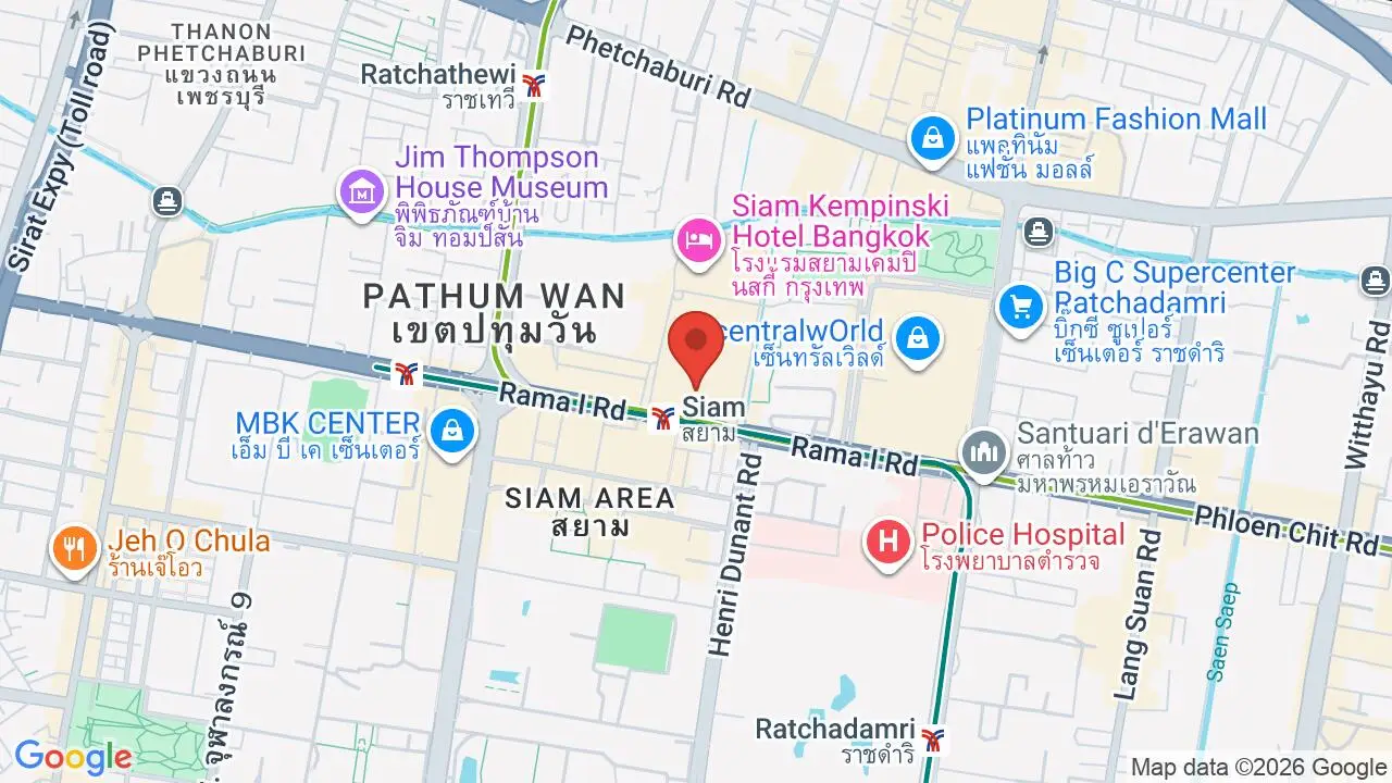 Map showing location of Siam Paragon