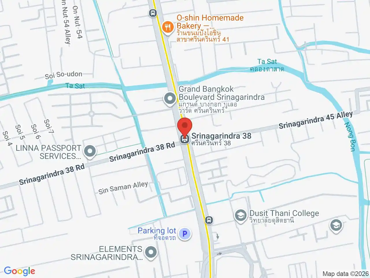 Map showing the location of Srinagarindra 38 station