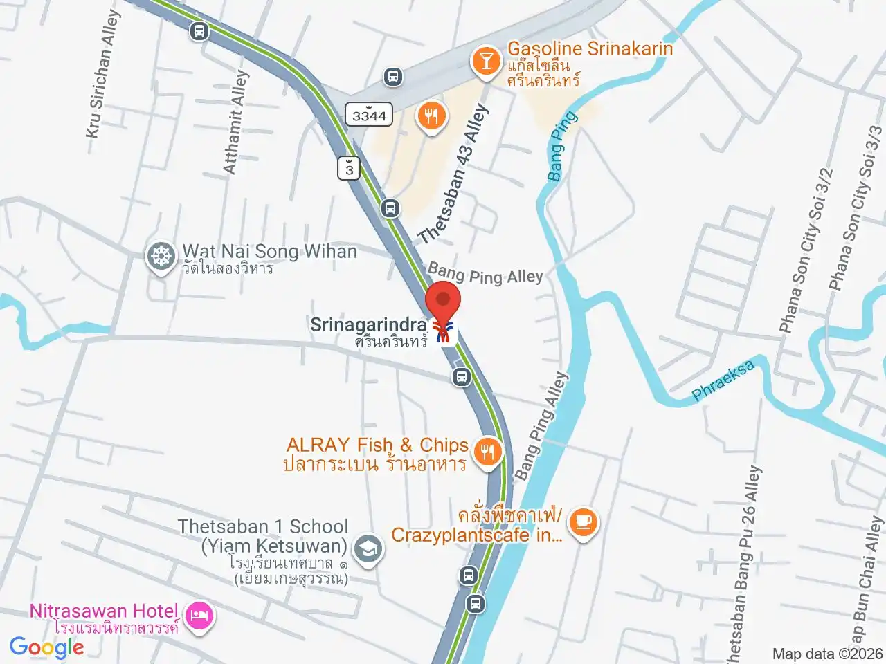 Map showing the location of Srinagarindra station