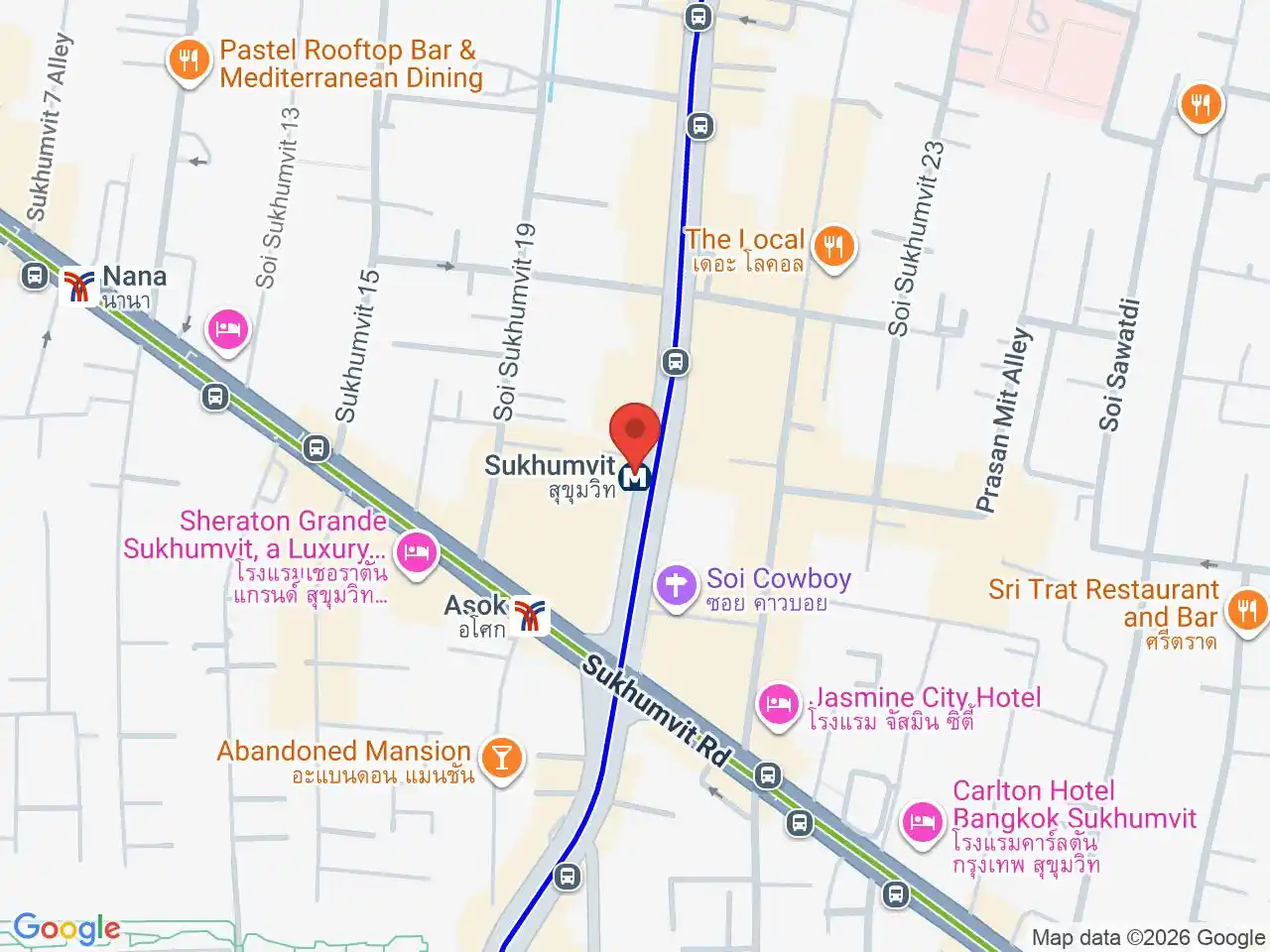 Map showing the location of Sukhumvit station