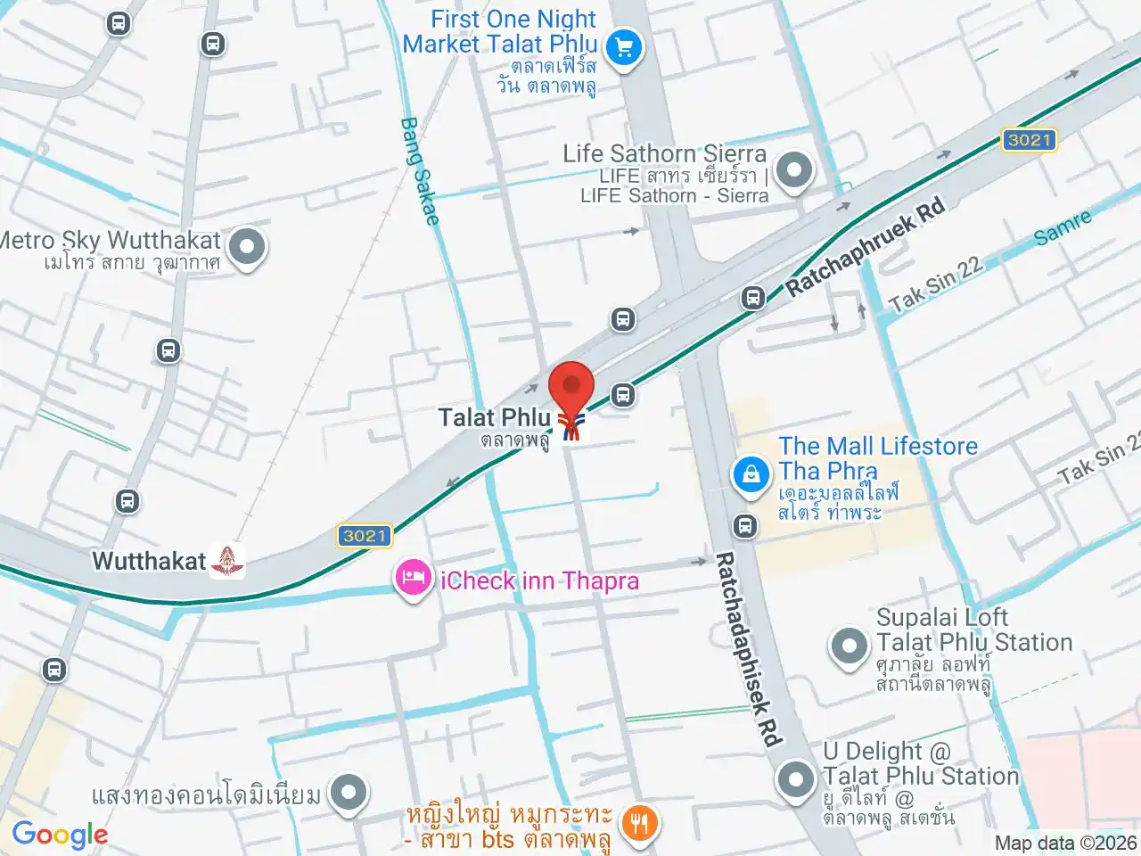 Map showing the location of Talat Phlu station