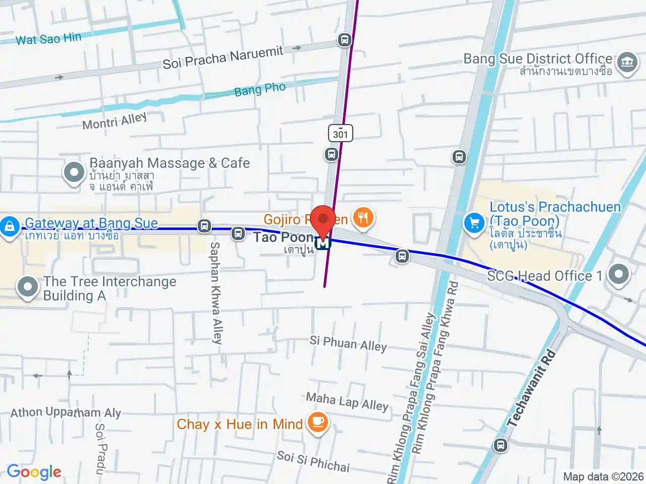 Map showing the location of Tao Poon station