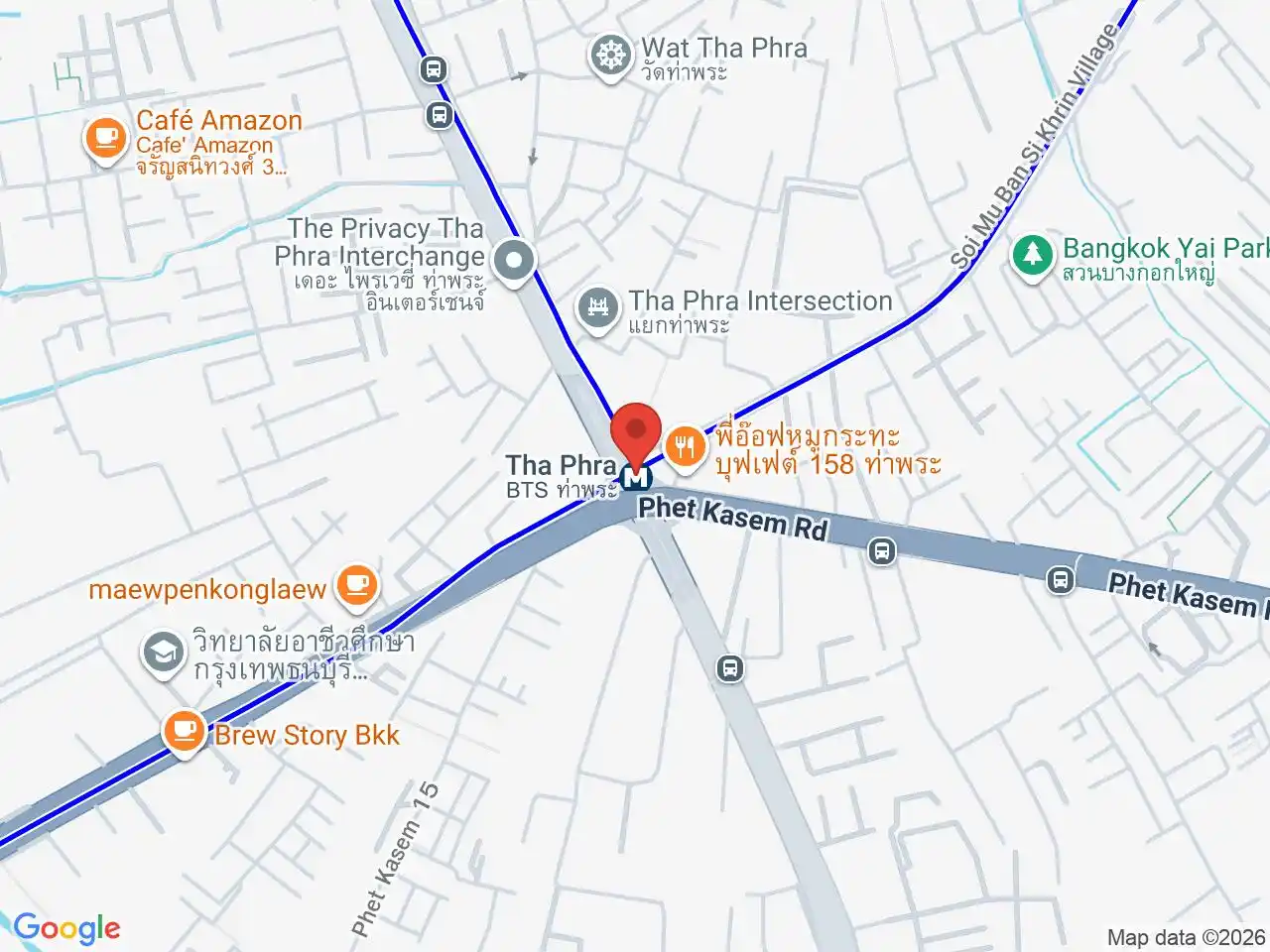 Map showing the location of Tha Phra station