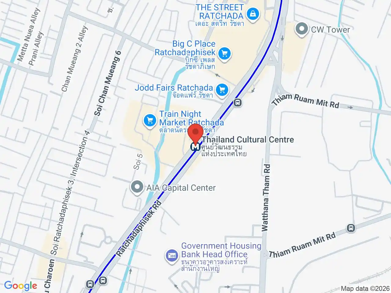 Map showing the location of Thailand Cultural Centre station