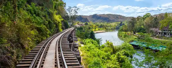 Death Railway tracks beside the River Kwai near Tham Krasae