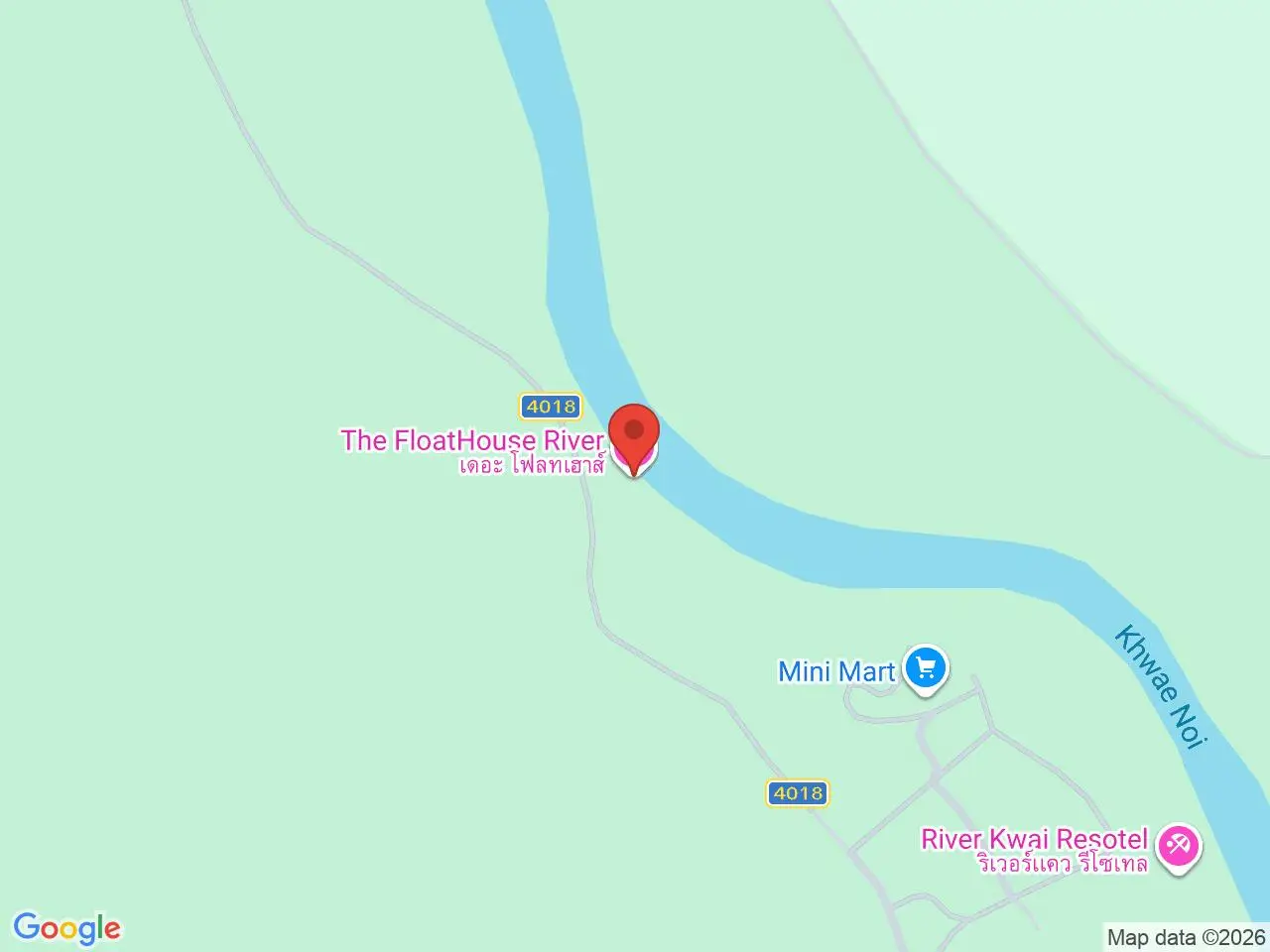 Static map showing The FloatHouse River Kwai in Kanchanaburi