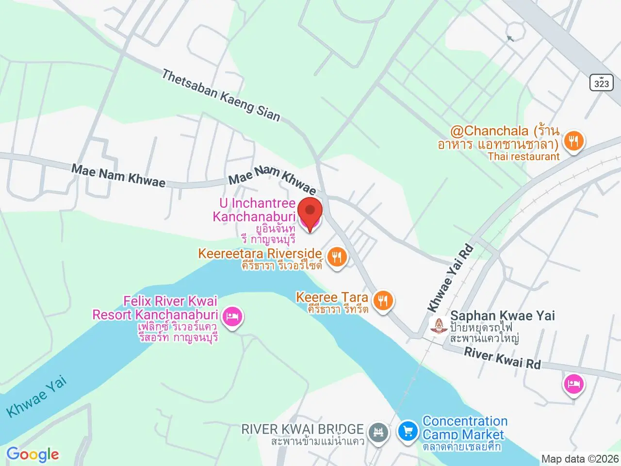 Static map showing U Inchantree Kanchanaburi in Kanchanaburi
