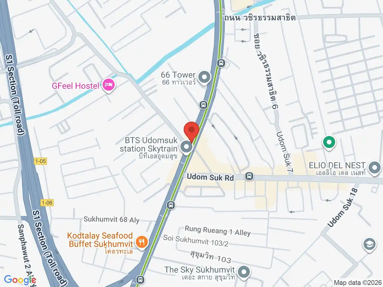 Map showing the location of Udom Suk station
