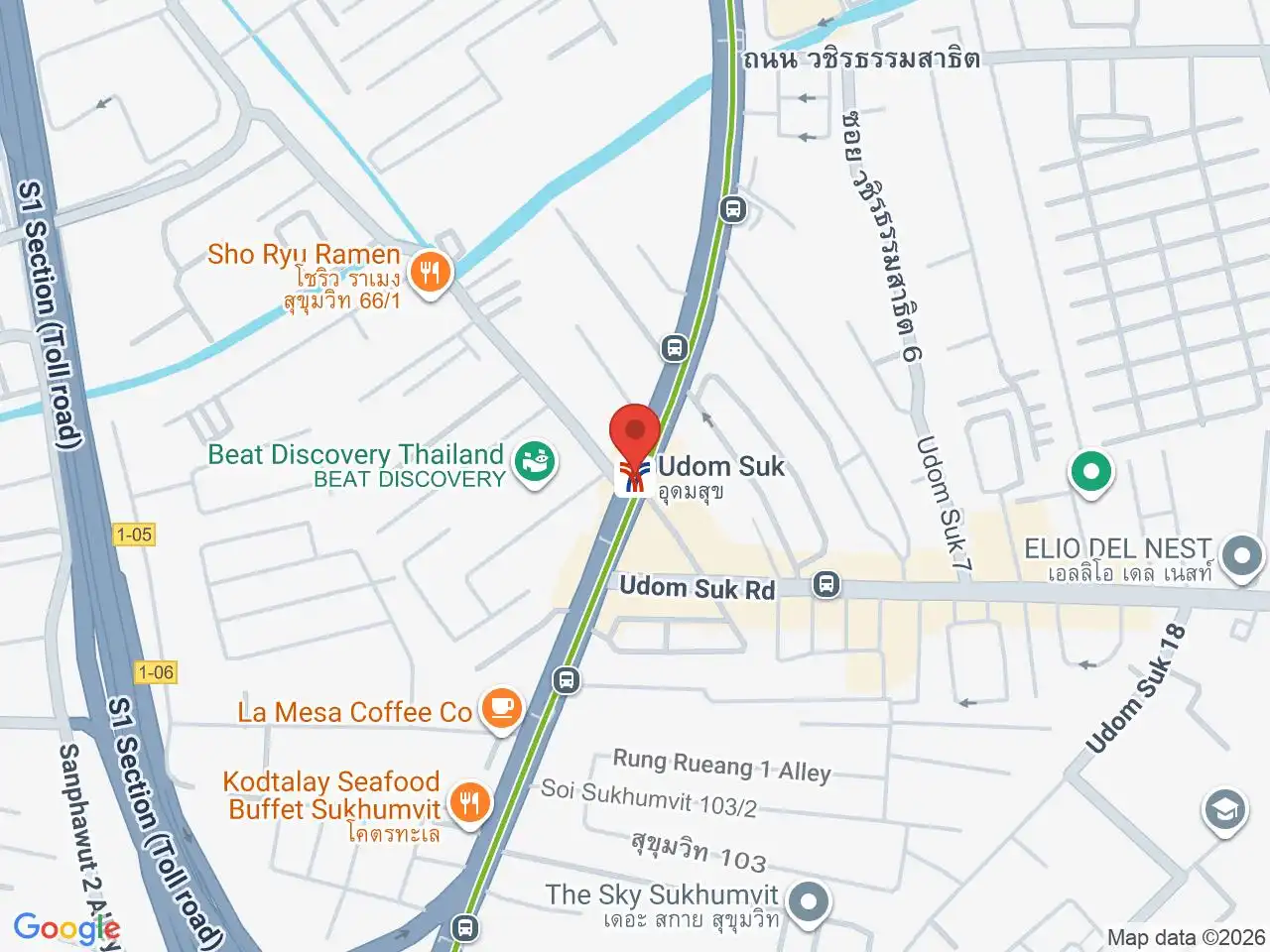 Large Google map centered on Udom Suk