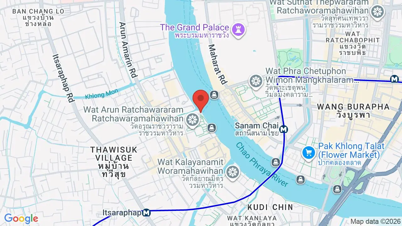 Map showing location of Wat Arun