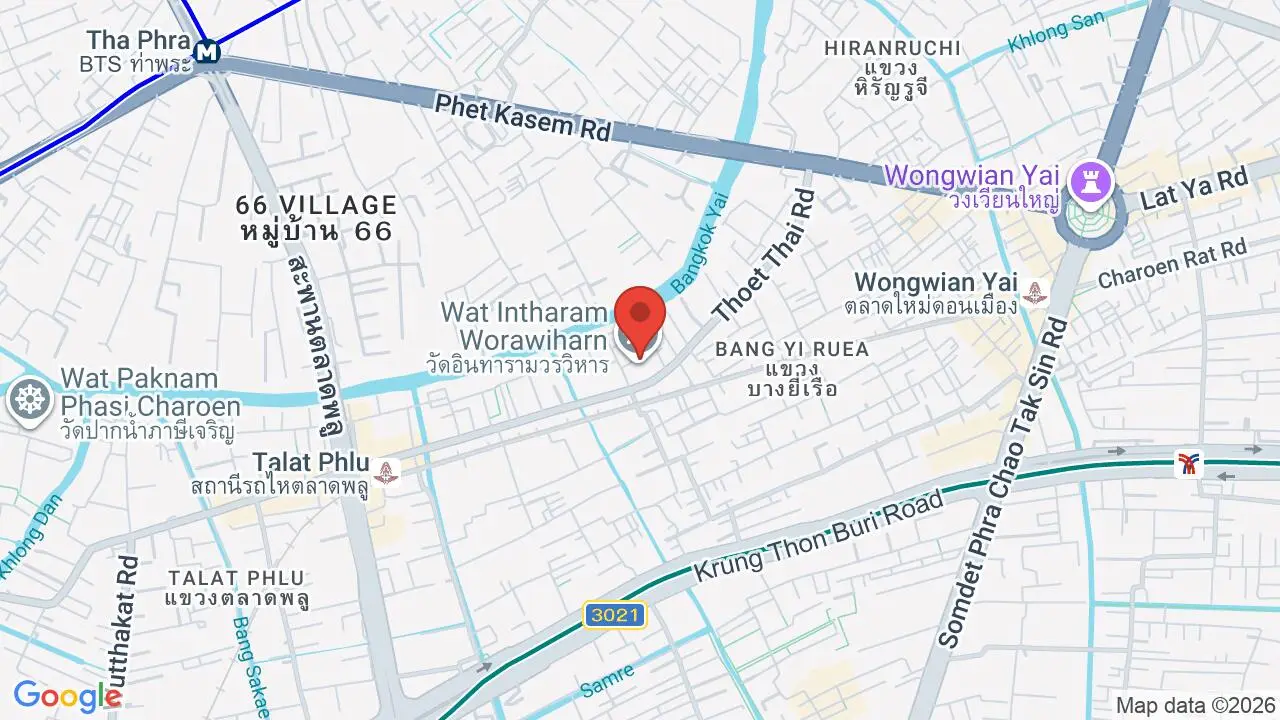 Map showing location of Wat Intharam Worawihan