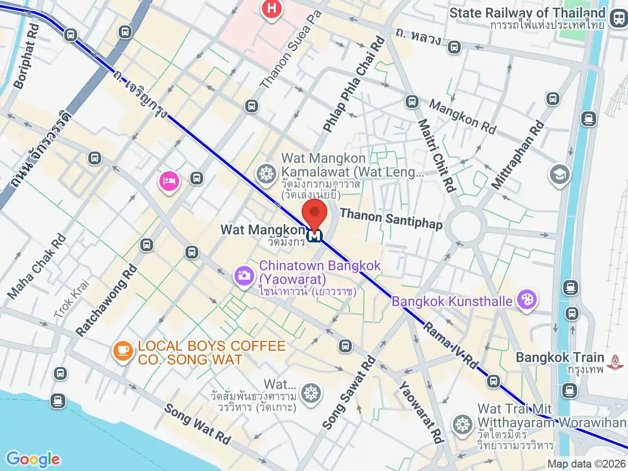 Map showing the location of Wat Mangkon station