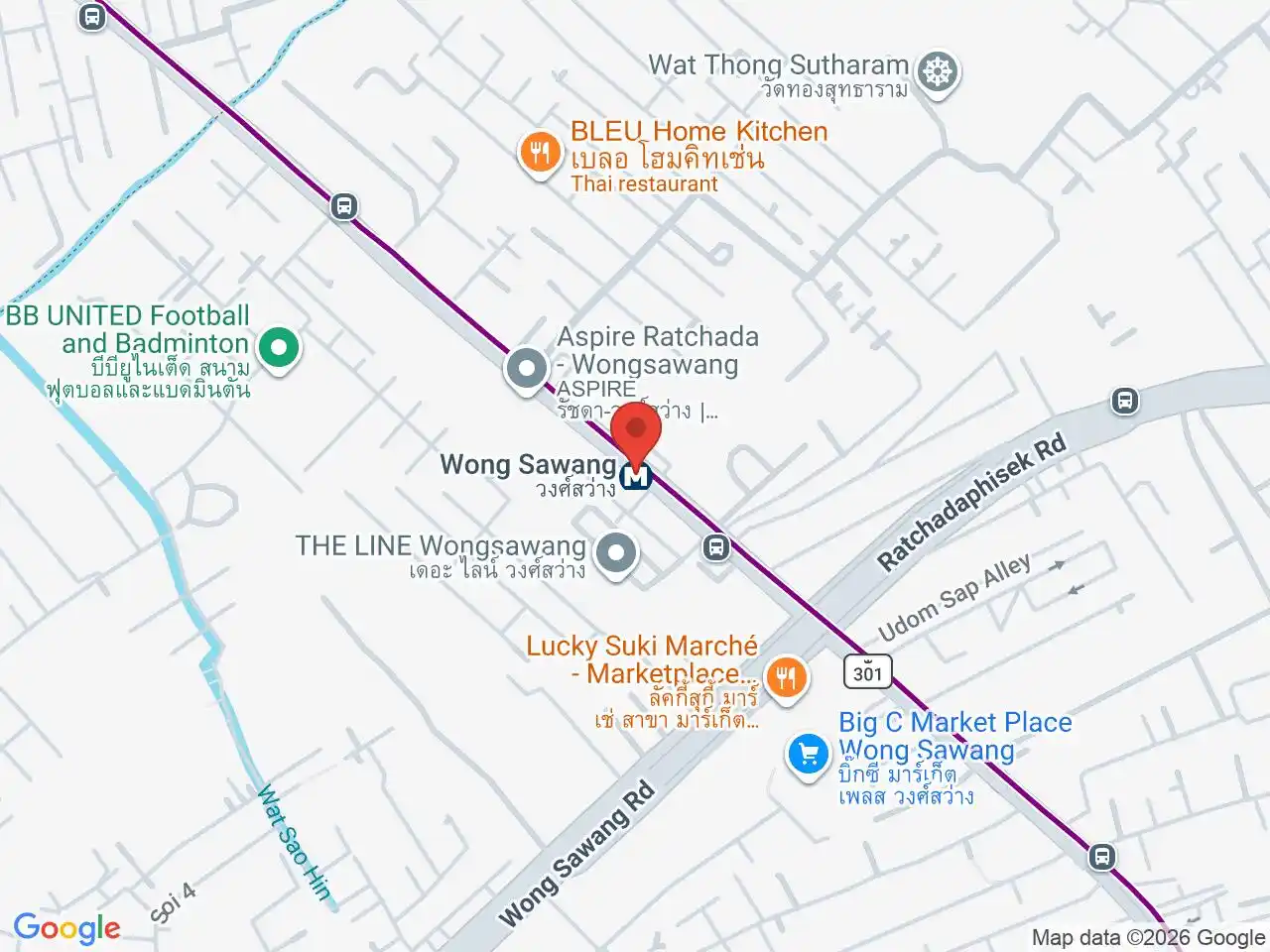 Map showing the location of Wong Sawang station