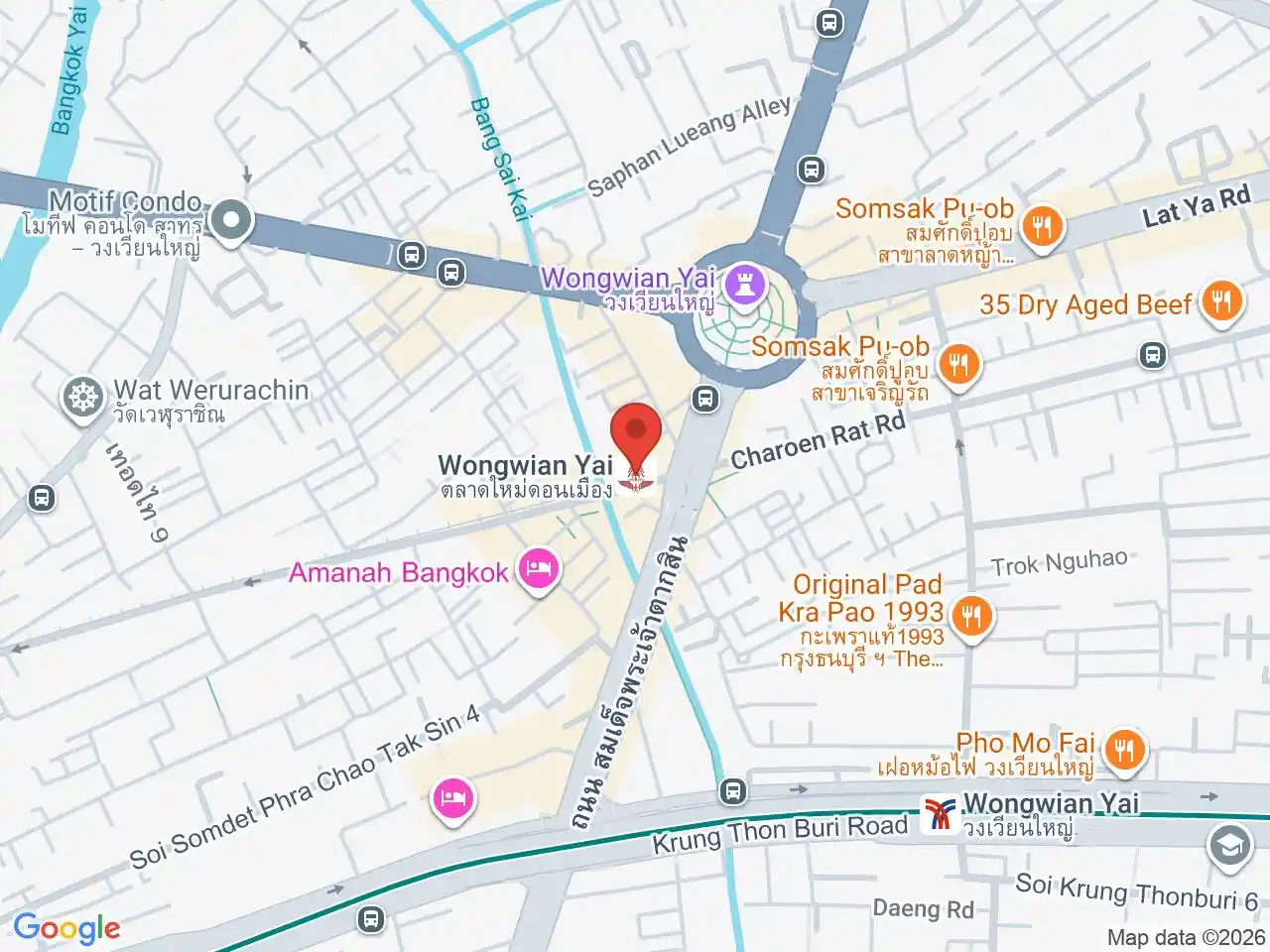 Map showing the location of Wongwian Yai station