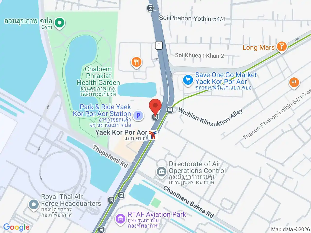 Map showing the location of Yaek Kor Por Aor station