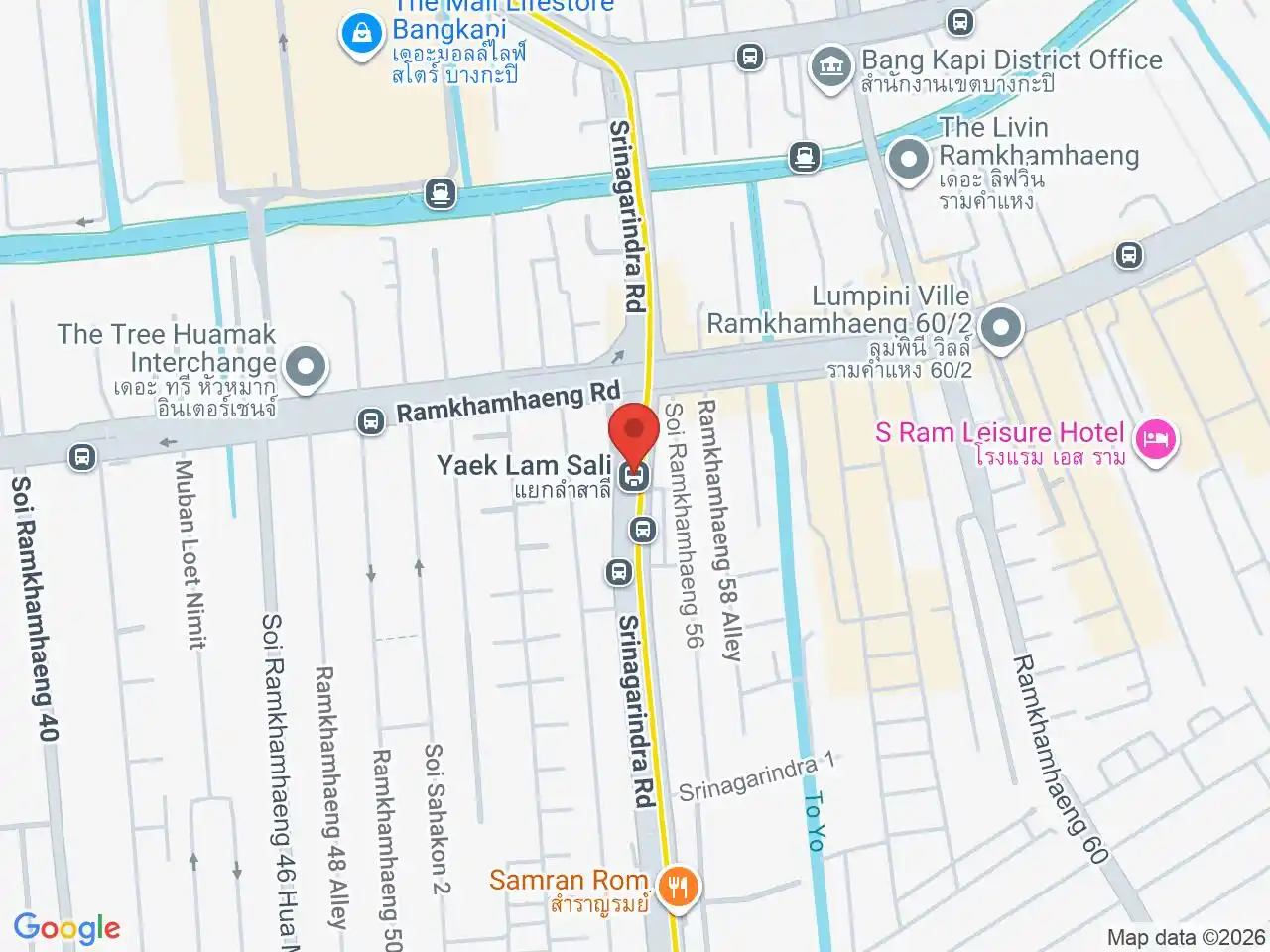 Map showing the location of Yaek Lam Sali station