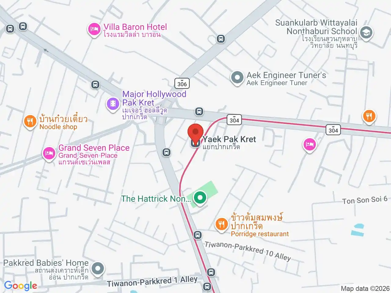 Map showing the location of Yaek Pak Kret station