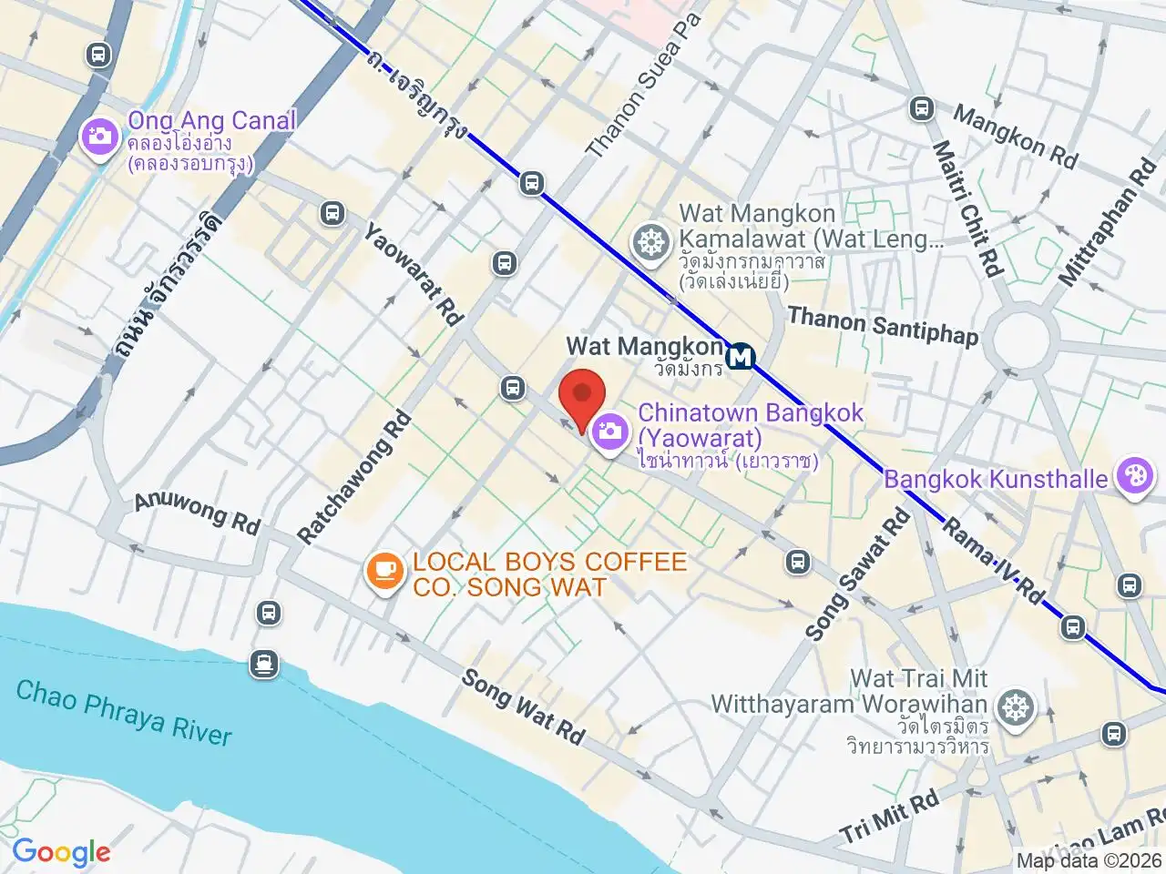 Large Google map centered on Yaowarat